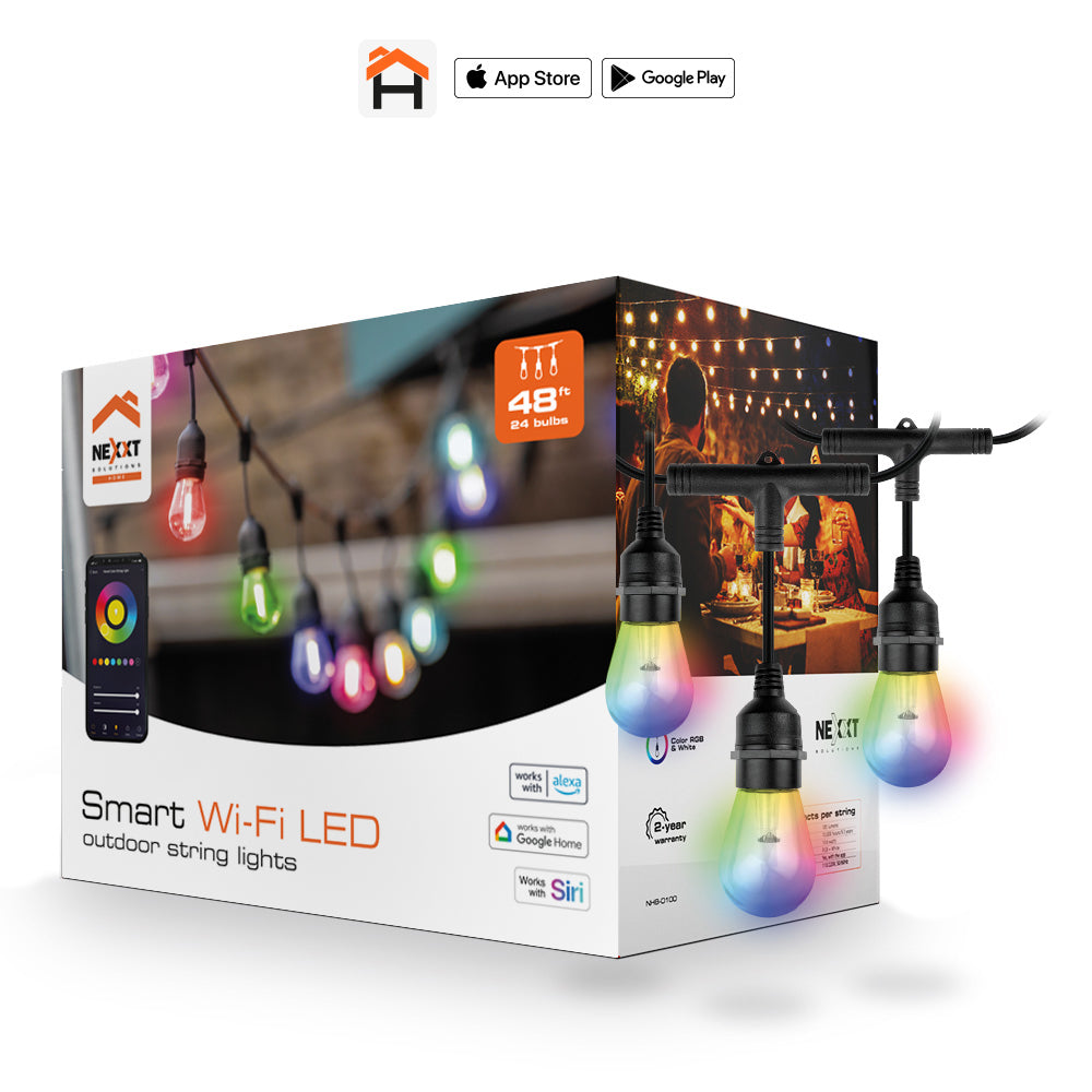 Nexxt Home NHB-O100 Smart LED String Light RGB 24 Bulb 48ft