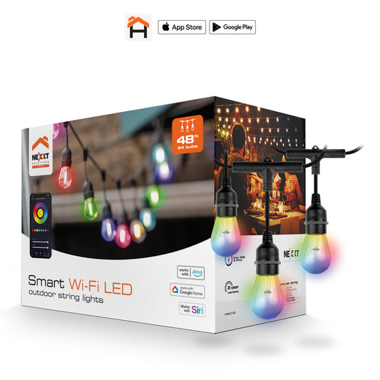 Nexxt Home NHB-O100 Smart LED String Light RGB 24 Bulb 48ft