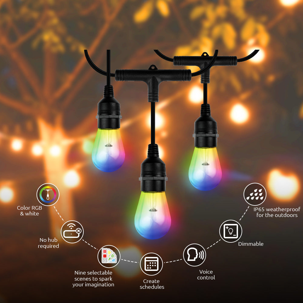Nexxt Home NHB-O100 Smart LED String Light RGB 24 Bulb 48ft