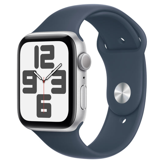 Apple Watch SE GPS 44mm Silver Aluminium Case with Storm Blue Sport Band - M/L